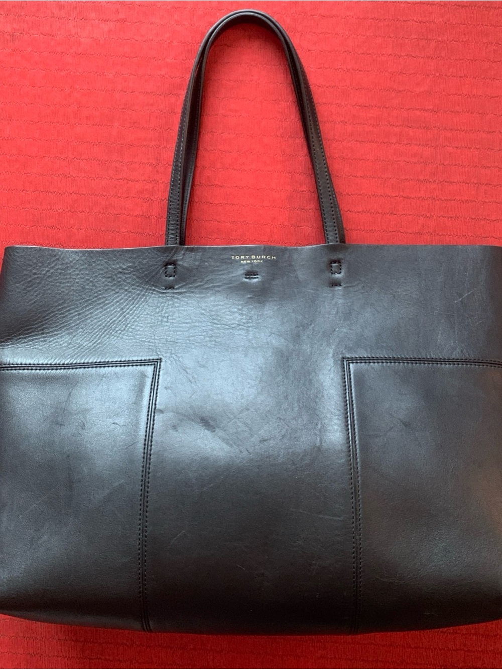 Tory Burch Black Leather Tote with Double Top Handles